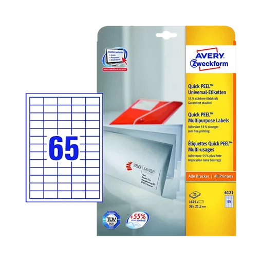 38 mm x 21.2 mm Papír Íves etikett címke Avery Zweckform Fehér ( 25 ív/doboz )