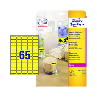 38.1 mm x 21.2 mm Papír Íves etikett címke Avery Zweckform Neon sárga ( 25 ív/doboz )