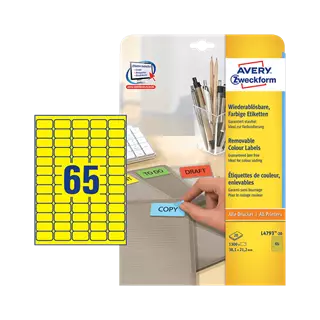 38.1 mm x 21.2 mm Papír Íves etikett címke Avery Zweckform Sárga ( 20 ív/doboz )
