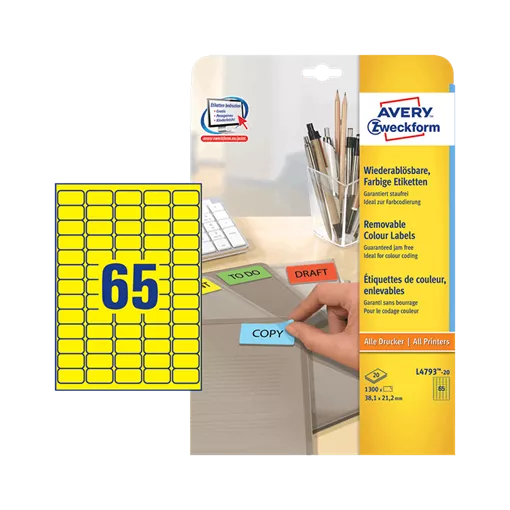 38.1 mm x 21.2 mm Papír Íves etikett címke Avery Zweckform Sárga ( 20 ív/doboz )