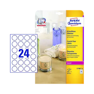 40 mm x 40 mm Műanyag Íves etikett címke Avery Zweckform Átlátszó (víztiszta) ( 25 ív/doboz )