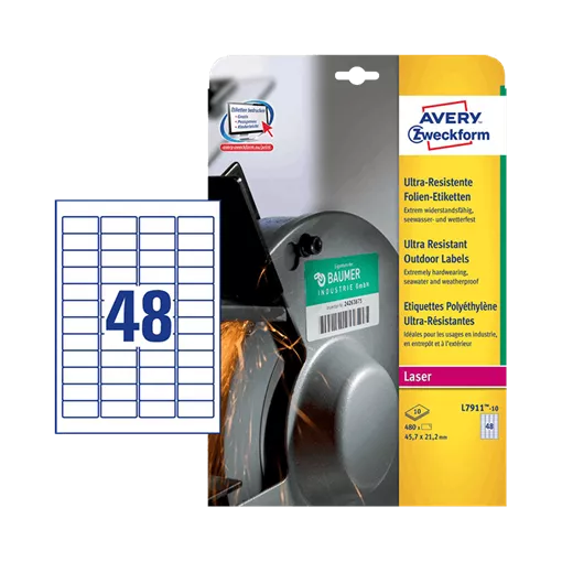 45.7 mm x 21.2 mm Műanyag Íves etikett címke Avery Zweckform Fehér ( 10 ív/doboz )