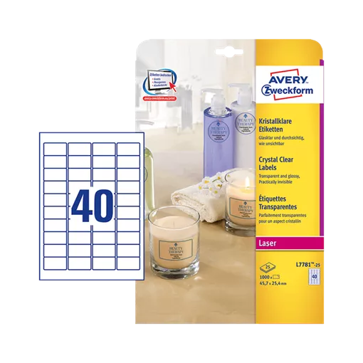 45.7 mm x 25.4 mm Műanyag Íves etikett címke Avery Zweckform Átlátszó (víztiszta) ( 25 ív/doboz )
