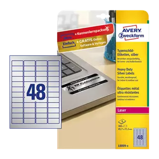 45.7 mm x 21.2 mm Műanyag Íves etikett címke Avery Zweckform Ezüst ( 8 ív/doboz )