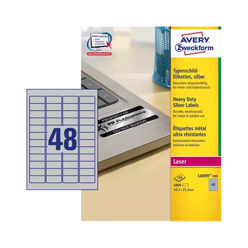 45.7 mm x 21.2 mm Műanyag Íves etikett címke Avery Zweckform Ezüst ( 100 ív/doboz )