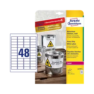 45.7 mm x 21.2 mm Műanyag Íves etikett címke Avery Zweckform Fehér ( 8 ív/doboz )