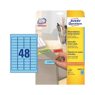45.7 mm x 21.2 mm Papír Íves etikett címke Avery Zweckform Kék ( 20 ív/doboz )