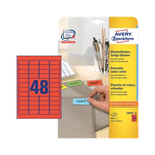 45.7 mm x 21.2 mm Papír Íves etikett címke Avery Zweckform Piros ( 20 ív/doboz )