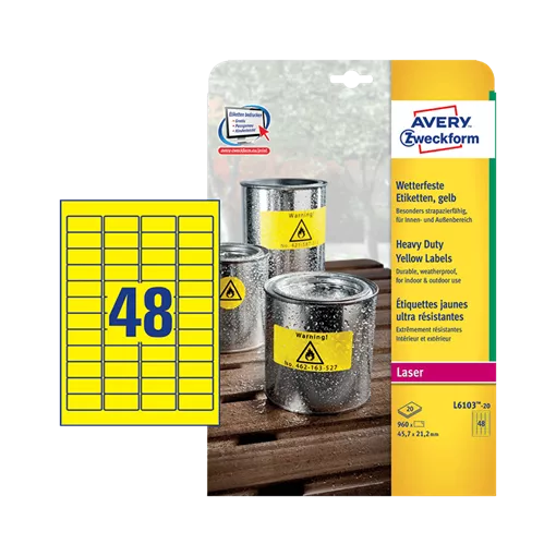 45.7 mm x 21.2 mm Műanyag Íves etikett címke Avery Zweckform Sárga ( 20 ív/doboz )