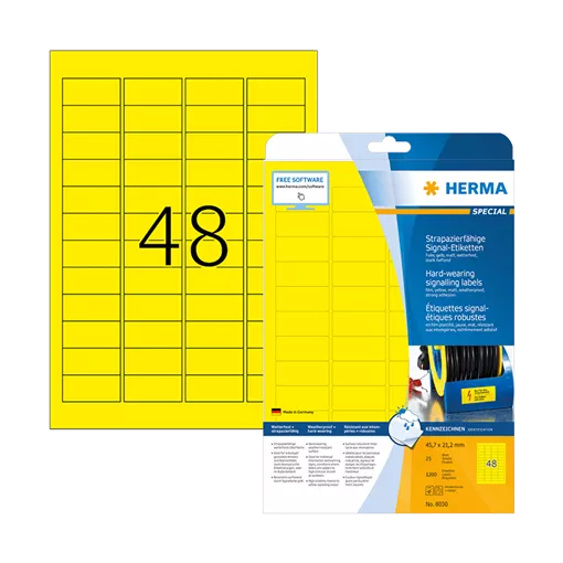 45.7 mm x 21.2 mm Műanyag Íves etikett címke Herma Sárga ( 25 ív/doboz )