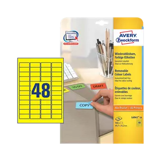 45.7 mm x 21.2 mm Papír Íves etikett címke Avery Zweckform Sárga ( 20 ív/doboz )