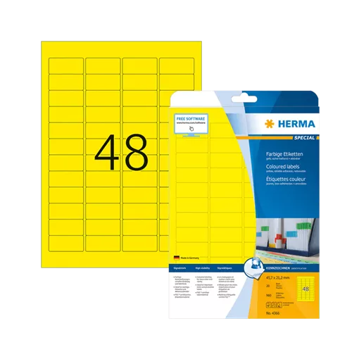 45.7 mm x 21.2 mm Papír Íves etikett címke Herma Sárga ( 20 ív/doboz )