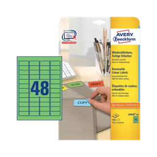 45.7 mm x 21.2 mm Papír Íves etikett címke Avery Zweckform Zöld ( 20 ív/doboz )