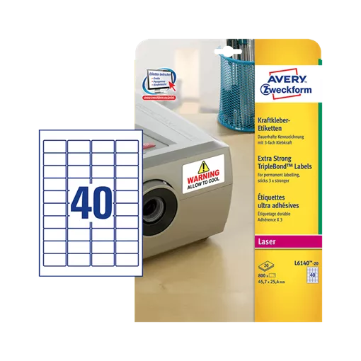 45.7 mm x 25.4 mm Műanyag Íves etikett címke Avery Zweckform Fehér ( 20 ív/doboz )