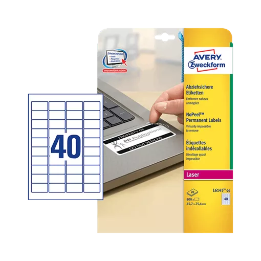 45.7 mm x 25.4 mm Műanyag Íves etikett címke Avery Zweckform Fehér ( 20 ív/doboz )