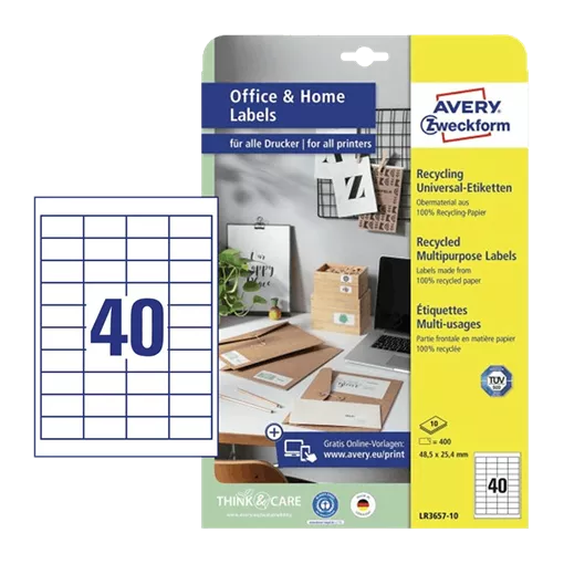 48.5 mm x 25.4 mm Papír Íves etikett címke Avery Zweckform Fehér ( 10 ív/doboz )