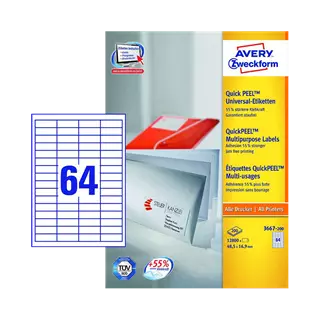 48.5 mm x 16.9 mm Papír Íves etikett címke Avery Zweckform Fehér ( 200 ív/doboz )