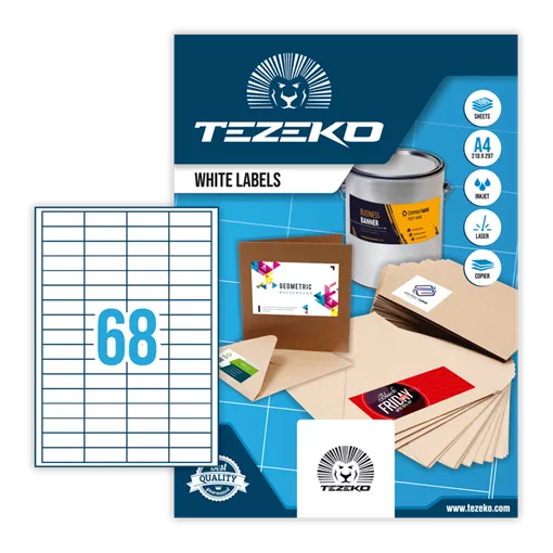 48.5 mm x 16.9 mm Papír Íves etikett címke Tezeko Fehér ( 100 ív/doboz )