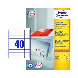 48.5 mm x 25.4 mm Papír Íves etikett címke Avery Zweckform Fehér ( 200 ív/doboz )