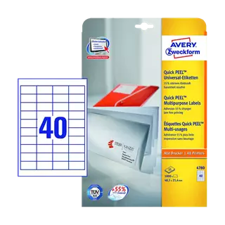 48.5 mm x 25.4 mm Papír Íves etikett címke Avery Zweckform Fehér ( 25 ív/doboz )