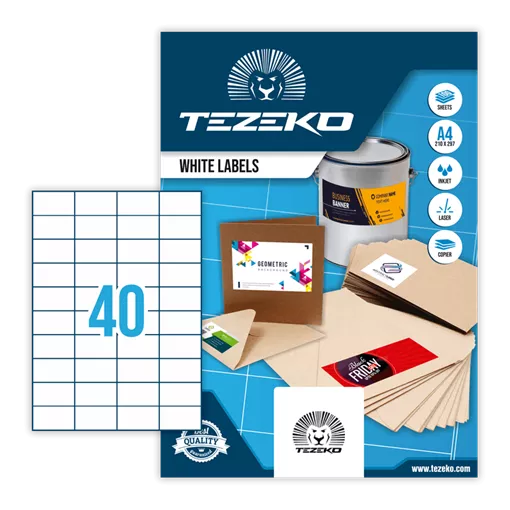 52.5 mm x 29.6 mm Papír Íves etikett címke Tezeko Fehér ( 100 ív/doboz )