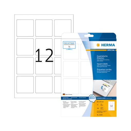 60 mm x 60 mm Papír Íves etikett címke Herma Fehér ( 25 ív/doboz )