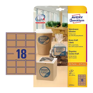 62 mm x 42 mm Papír Íves etikett címke Avery Zweckform Barna ( 25 ív/doboz )