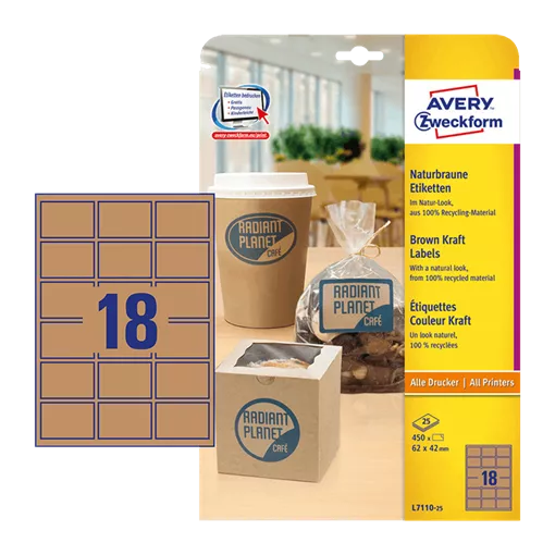 62 mm x 42 mm Papír Íves etikett címke Avery Zweckform Barna ( 25 ív/doboz )