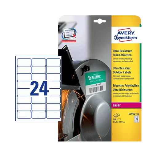 63.5 mm x 33.9 mm Műanyag Íves etikett címke Avery Zweckform Fehér ( 10 ív/doboz )
