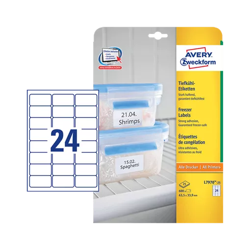 63.5 mm x 33.9 mm Papír Íves etikett címke Avery Zweckform Fehér ( 25 ív/doboz )