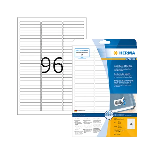 63.5 mm x 8.5 mm Papír Íves etikett címke Herma Fehér ( 25 ív/doboz )