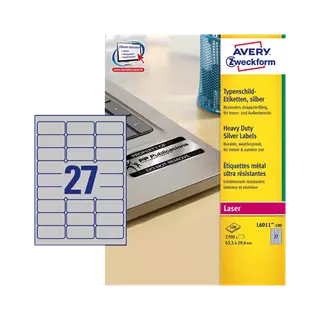 63.5 mm x 29.6 mm Műanyag Íves etikett címke Avery Zweckform Ezüst ( 100 ív/doboz )