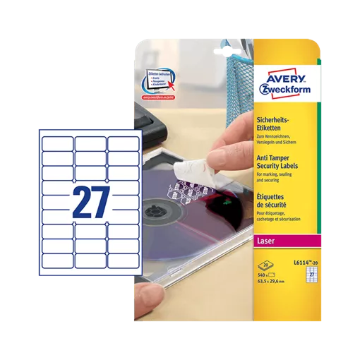 63.5 mm x 29.6 mm Műanyag Íves etikett címke Avery Zweckform Fehér ( 20 ív/doboz )