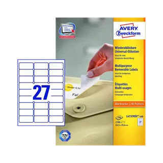 63.5 mm x 29.6 mm Papír Íves etikett címke Avery Zweckform Fehér ( 100 ív/doboz )