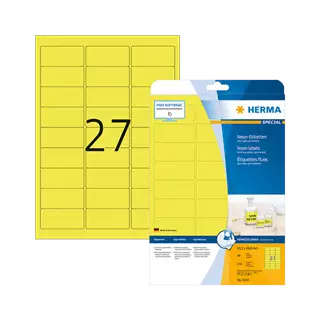 63.5 mm x 29.6 mm Papír Íves etikett címke Herma Neon sárga ( 20 ív/doboz )