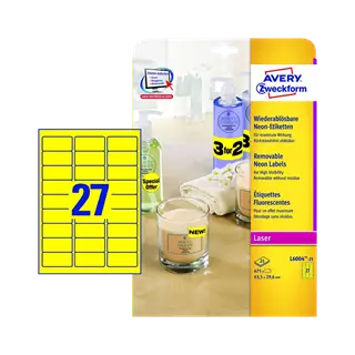 63.5 mm x 29.6 mm Papír Íves etikett címke Avery Zweckform Neon sárga ( 25 ív/doboz )