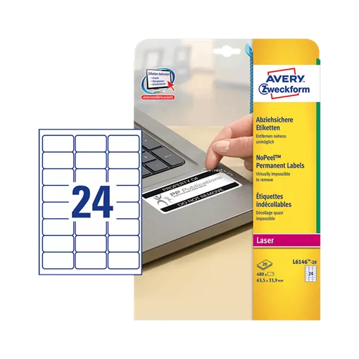 63.5 mm x 33.9 mm Műanyag Íves etikett címke Avery Zweckform Fehér ( 20 ív/doboz )