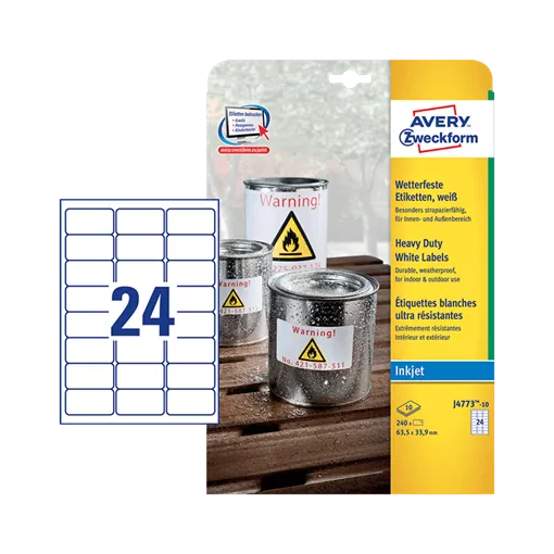 63.5 mm x 33.9 mm Műanyag Íves etikett címke Avery Zweckform Fehér ( 10 ív/doboz )