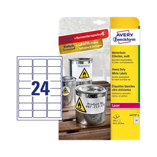 63.5 mm x 33.9 mm Műanyag Íves etikett címke Avery Zweckform Fehér ( 8 ív/doboz )