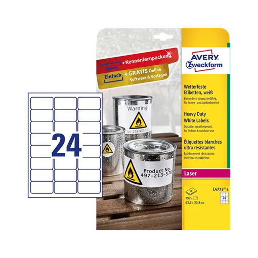 63.5 mm x 33.9 mm Műanyag Íves etikett címke Avery Zweckform Fehér ( 8 ív/doboz )