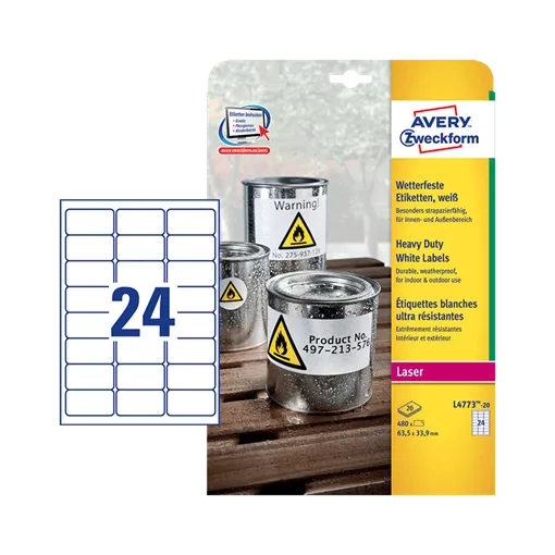 63.5 mm x 33.9 mm Műanyag Íves etikett címke Avery Zweckform Fehér ( 20 ív/doboz )