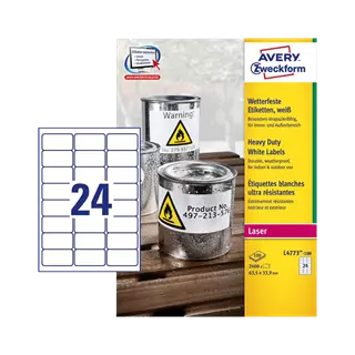 63.5 mm x 33.9 mm Műanyag Íves etikett címke Avery Zweckform Fehér ( 100 ív/doboz )
