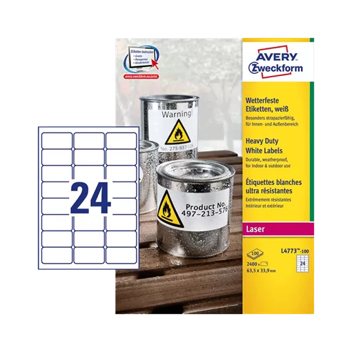 63.5 mm x 33.9 mm Műanyag Íves etikett címke Avery Zweckform Fehér ( 100 ív/doboz )