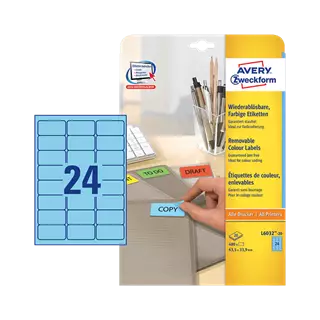 63.5 mm x 33.9 mm Papír Íves etikett címke Avery Zweckform Kék ( 20 ív/doboz )