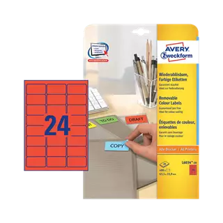 63.5 mm x 33.9 mm Papír Íves etikett címke Avery Zweckform Piros ( 20 ív/doboz )