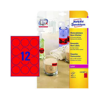 63.5 mm x 63.5 mm Papír Íves etikett címke Avery Zweckform Neon piros ( 25 ív/doboz )