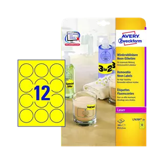 63.5 mm x 63.5 mm Papír Íves etikett címke Avery Zweckform Neon sárga ( 25 ív/doboz )