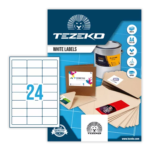 64 mm x 34 mm Papír Íves etikett címke Tezeko Fehér ( 100 ív/doboz )