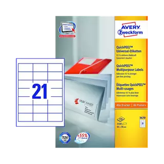 64 mm x 36 mm Papír Íves etikett címke Avery Zweckform Fehér ( 100 ív/doboz )