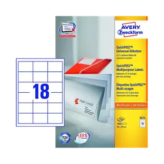 64 mm x 45 mm Papír Íves etikett címke Avery Zweckform Fehér ( 100 ív/doboz )